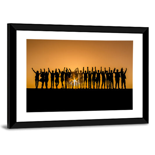 Children Silhouette Against Sunset Wall Art