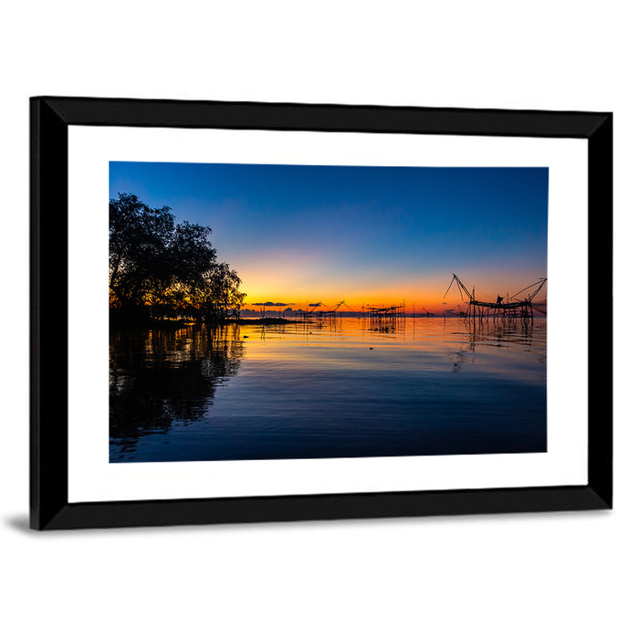 Thai Fishing Nets at Sunrise Wall Art as a framed print
