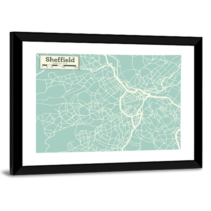 Sheffield City Map, Light Blue Wall Art as a framed print