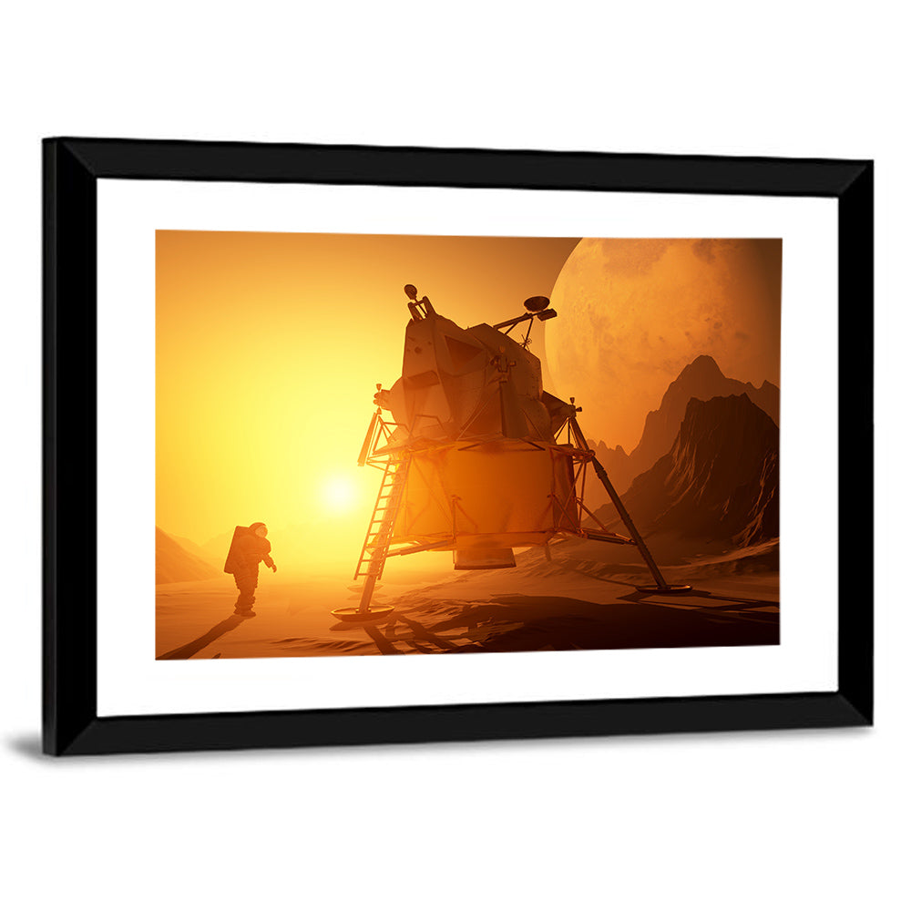 Moonwalker with Lunar Module at Sunset Wall Art