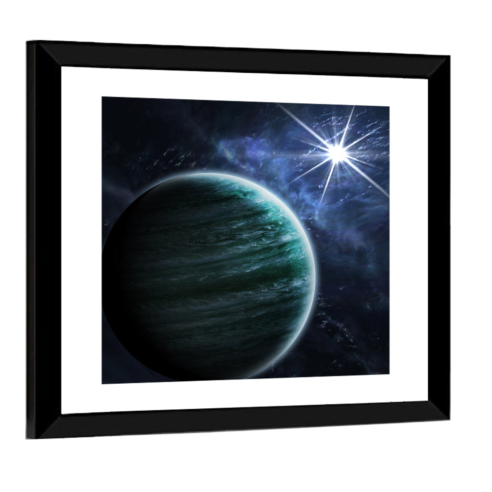 Blue Planet Closeup with Star Flare Wall Art