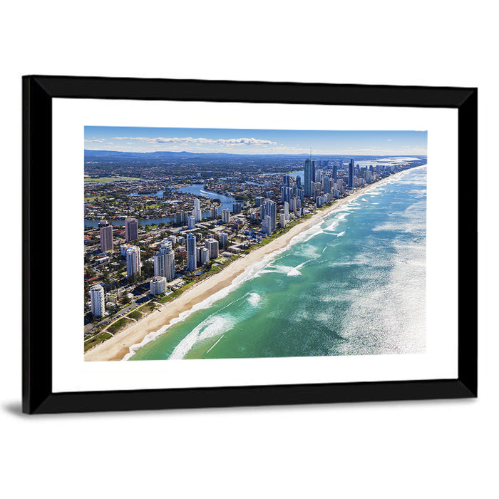 Gold Coast Surfers Paradise Skyline Wall Art as a framed print