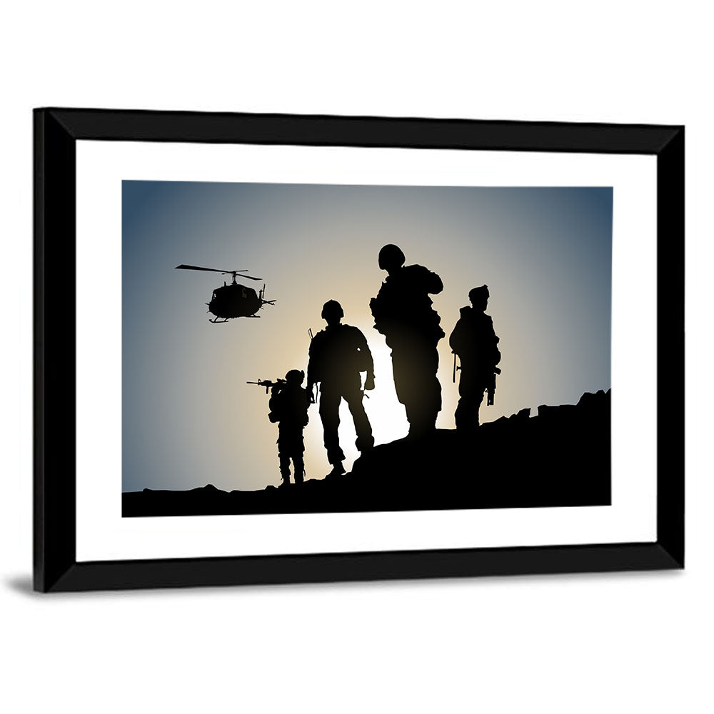 Soldiers on Ridge with Helicopter Wall Art