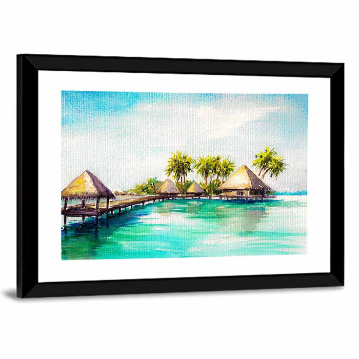 Overwater Bungalows Wall Art as a framed print