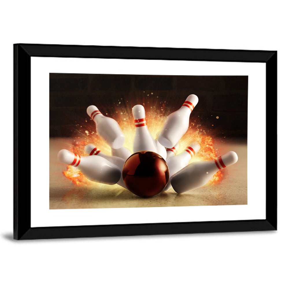 Fiery Bowling Strike Wall Art