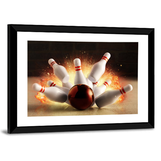 Bowling Strike Hit With Fire Explosion Wall Art