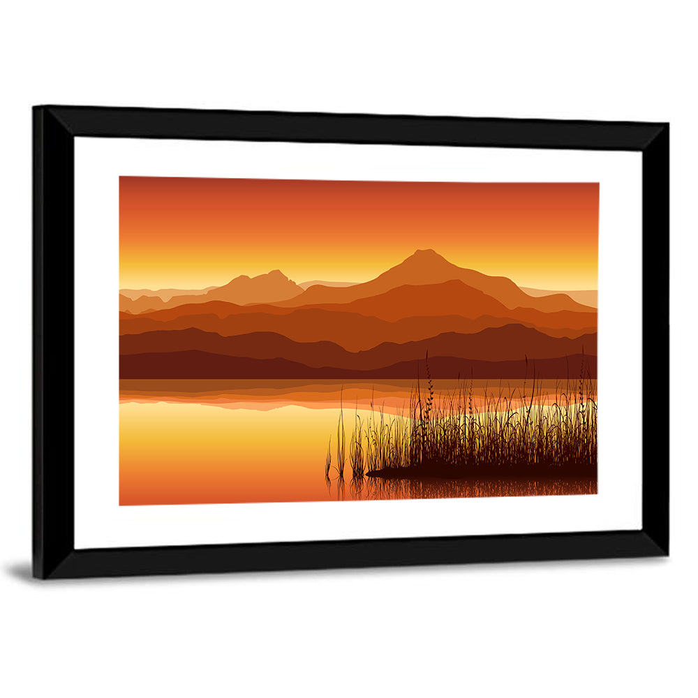 Golden Mountain Lake Sunset Wall Art