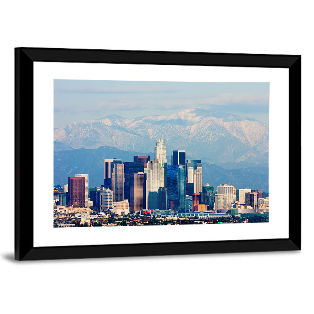 Los Angeles Skyline with Snowy Peaks Wall Art