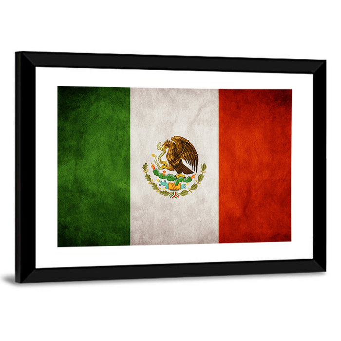 Vintage Mexican Flag Emblem Wall Art as a framed print