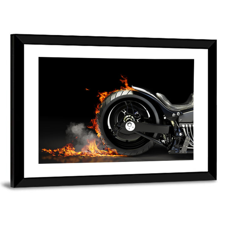 Motorcycle Burnout with Flames Wall Art
