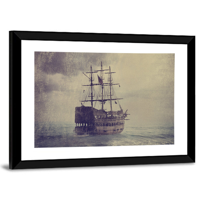 Old Pirate Ship at Sea Wall Art as a framed print