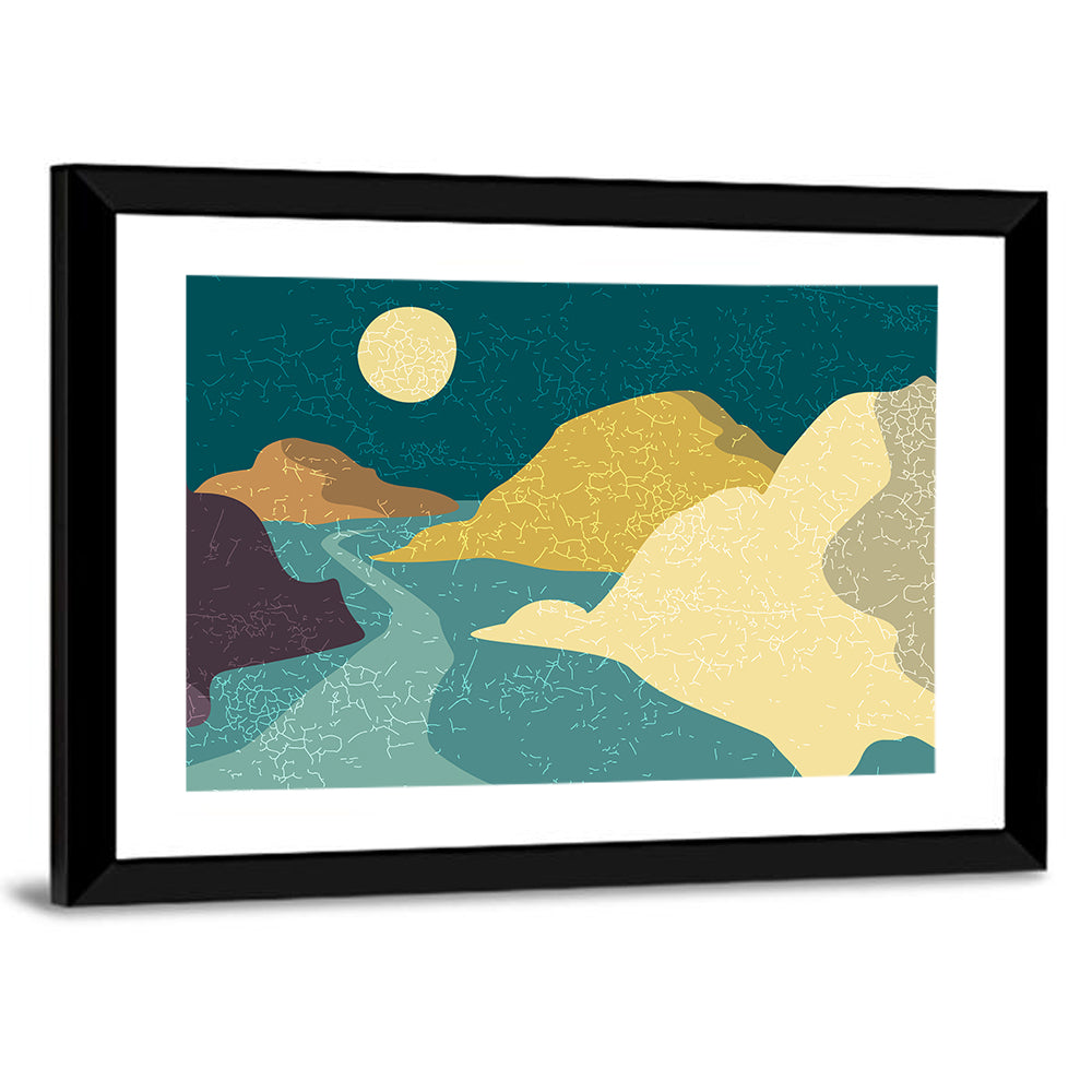 Moonlit Minimalist Mountain Wall Art