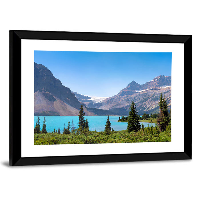 Bow Lake Turquoise Waters Wall Art as a framed print