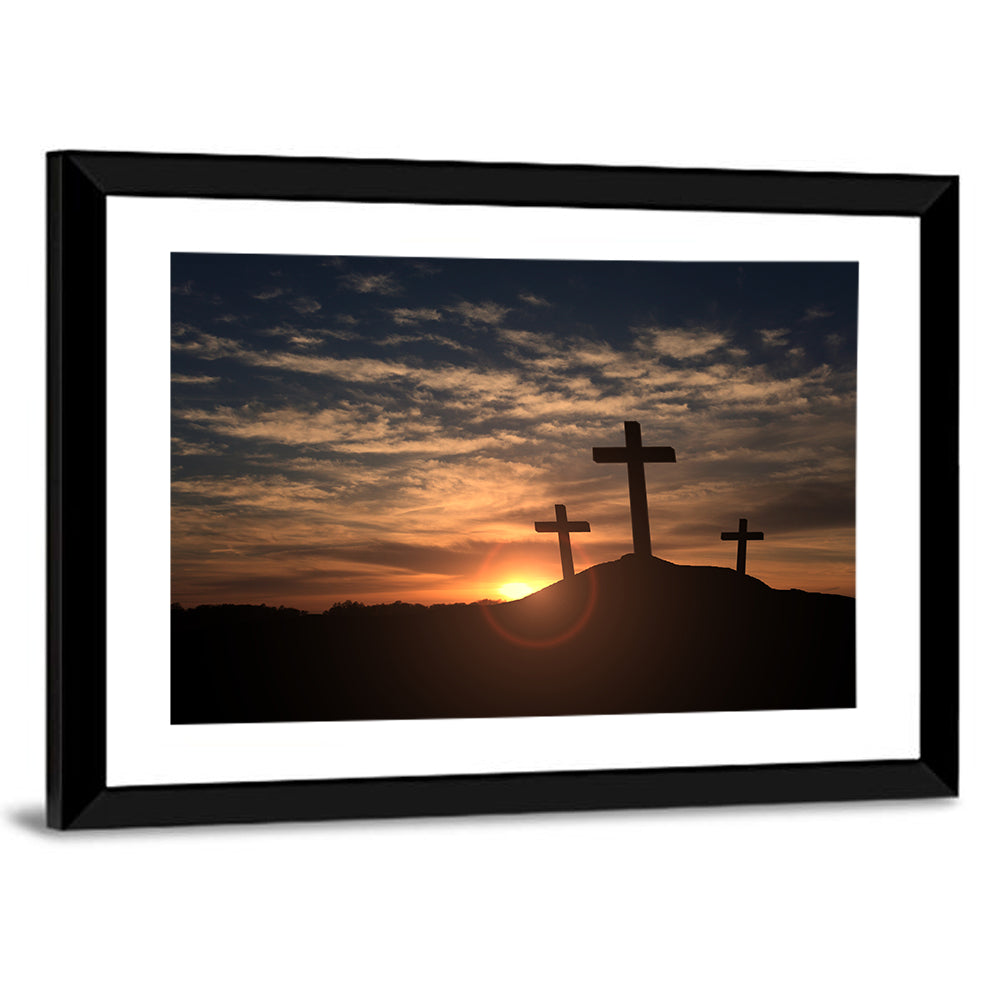 Three Crosses at Golden Sunset Wall Art