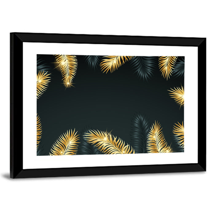 Golden Tropical Palm Leaves Wall Art as a framed print