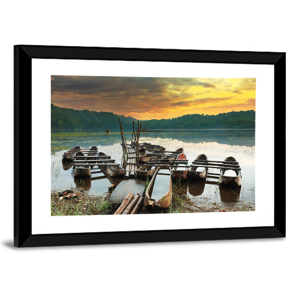 Tamblingan Lake Canoes at Sunset Wall Art