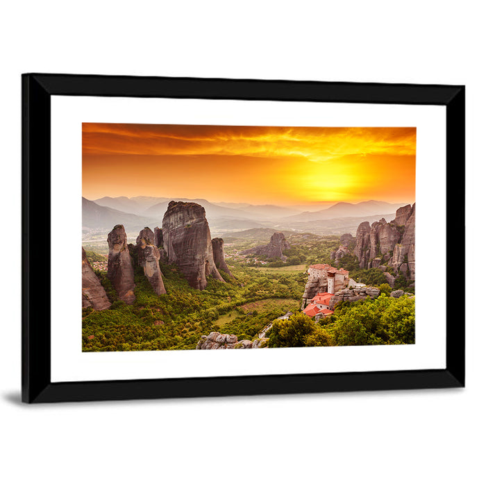 Roussanou Monastery Sunset, Meteora Wall Art as a framed print
