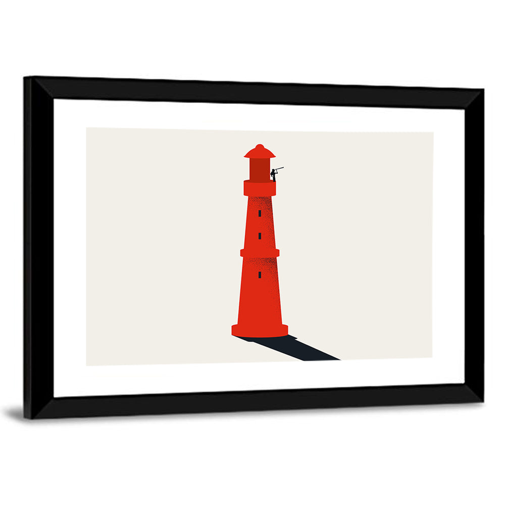 Red Lighthouse with Telescope Silhouette Wall Art