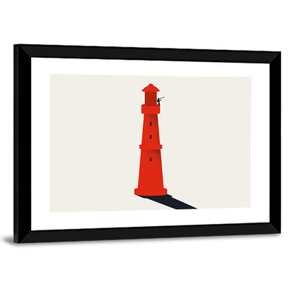 Red Lighthouse with Telescope Silhouette Wall Art