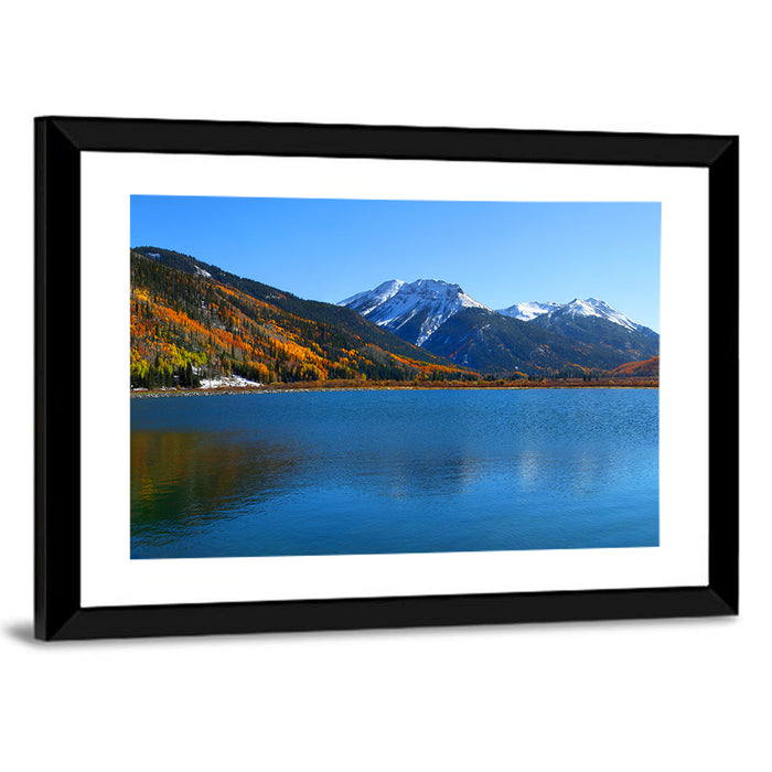Crystal Lake Colorado Autumn Reflection Wall Art as a framed print