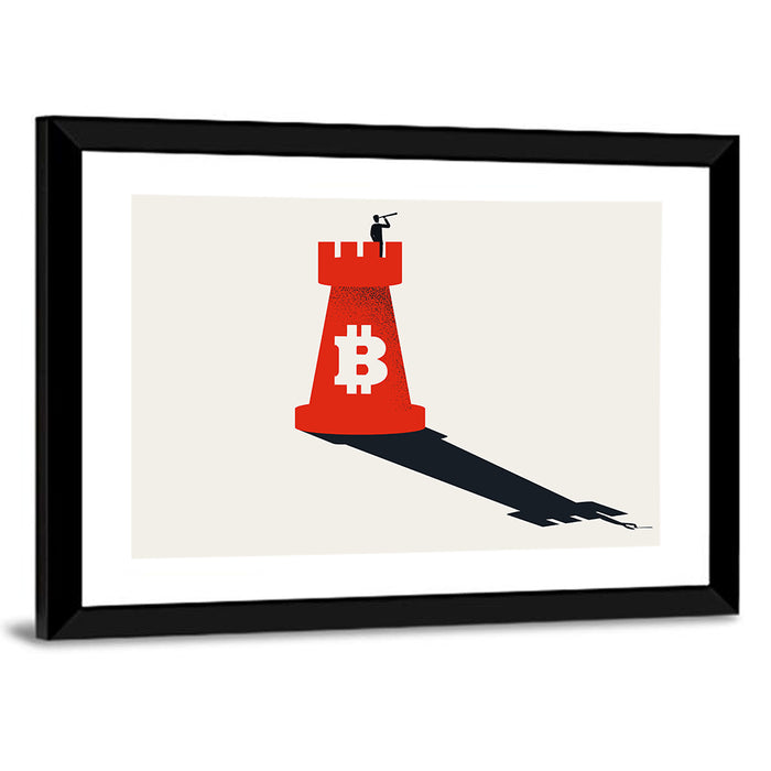 Rook Tower with Bitcoin Emblem Wall Art as a framed print