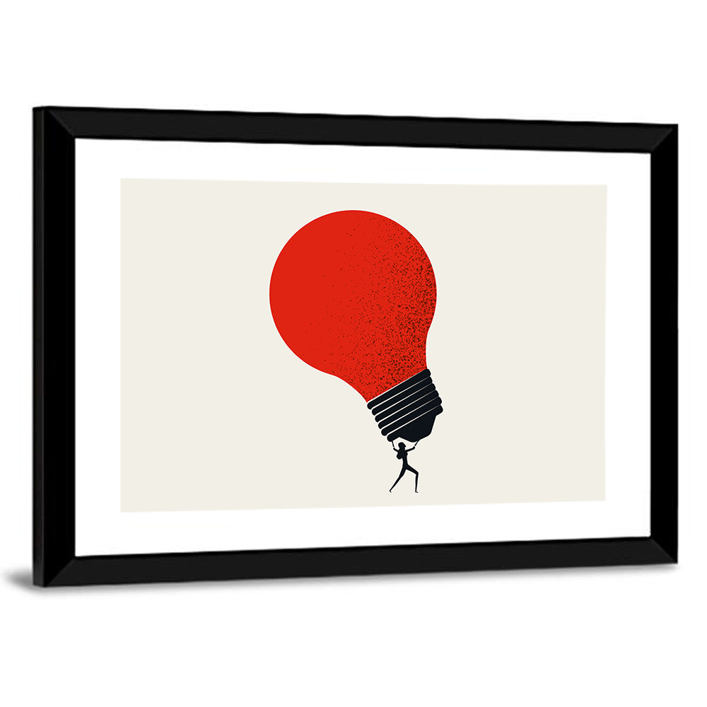 Person Holding Red Lightbulb Wall Art