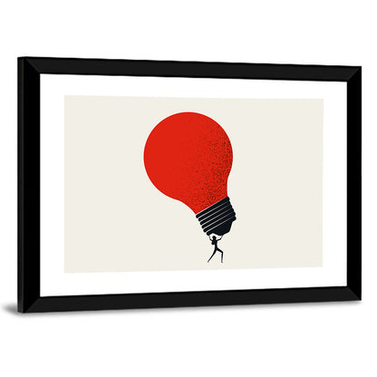 Person Holding Red Lightbulb Wall Art