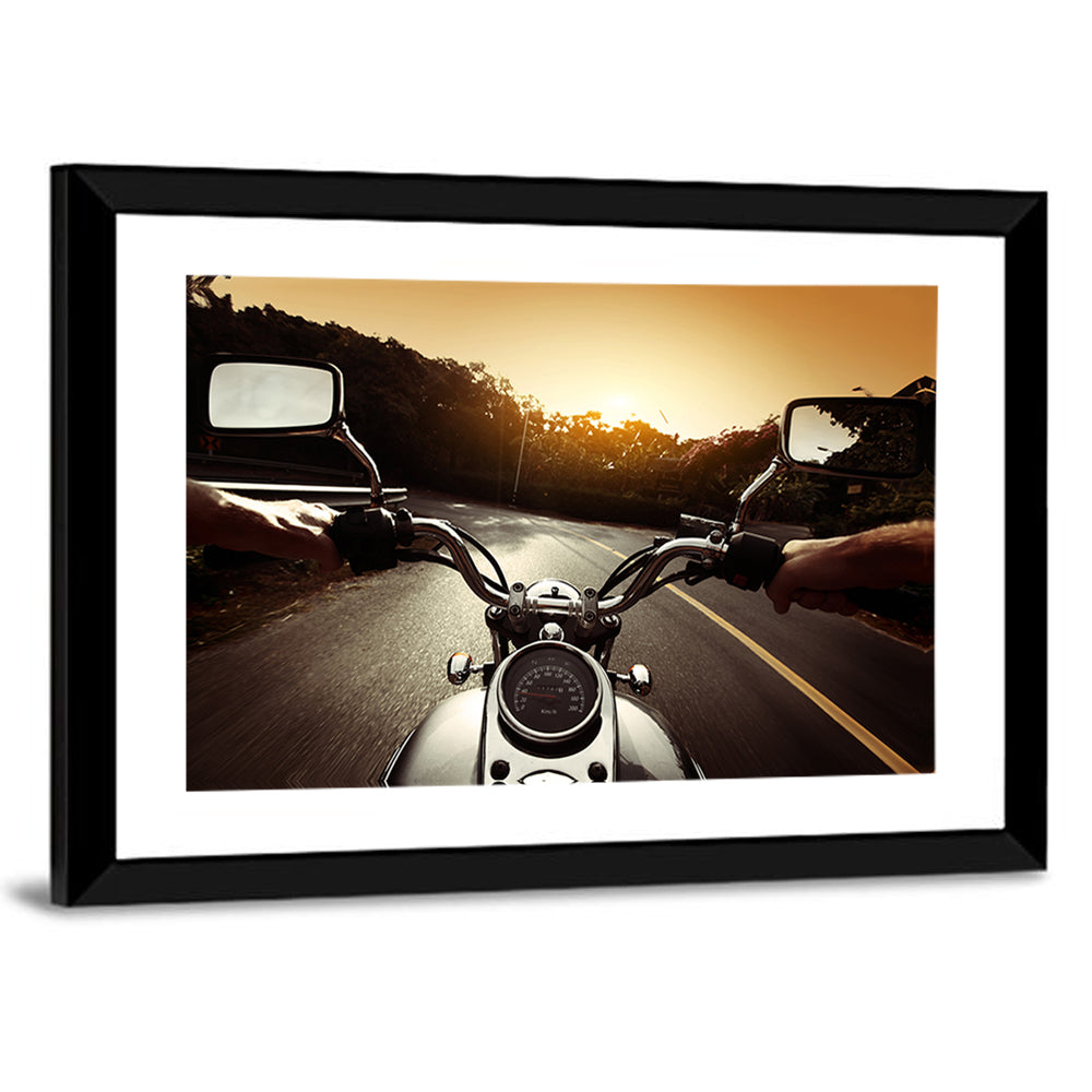 Motorcycle Handlebar View at Sunset Wall Art