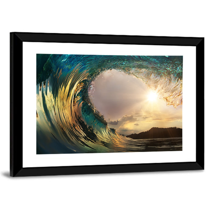 Sunset Barrel Wave Wall Art as a framed print