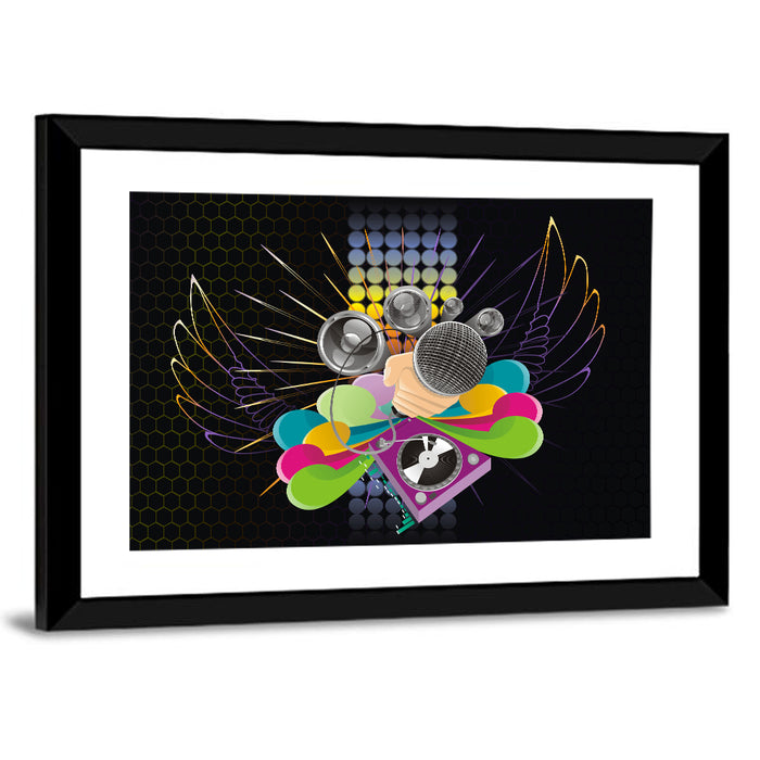 Vibrant Dj Microphone Abstract Wall Art as a framed print