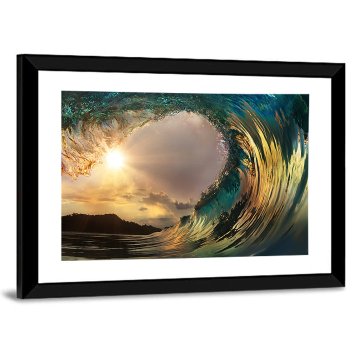 Surfing Barrel at Sunset Wall Art