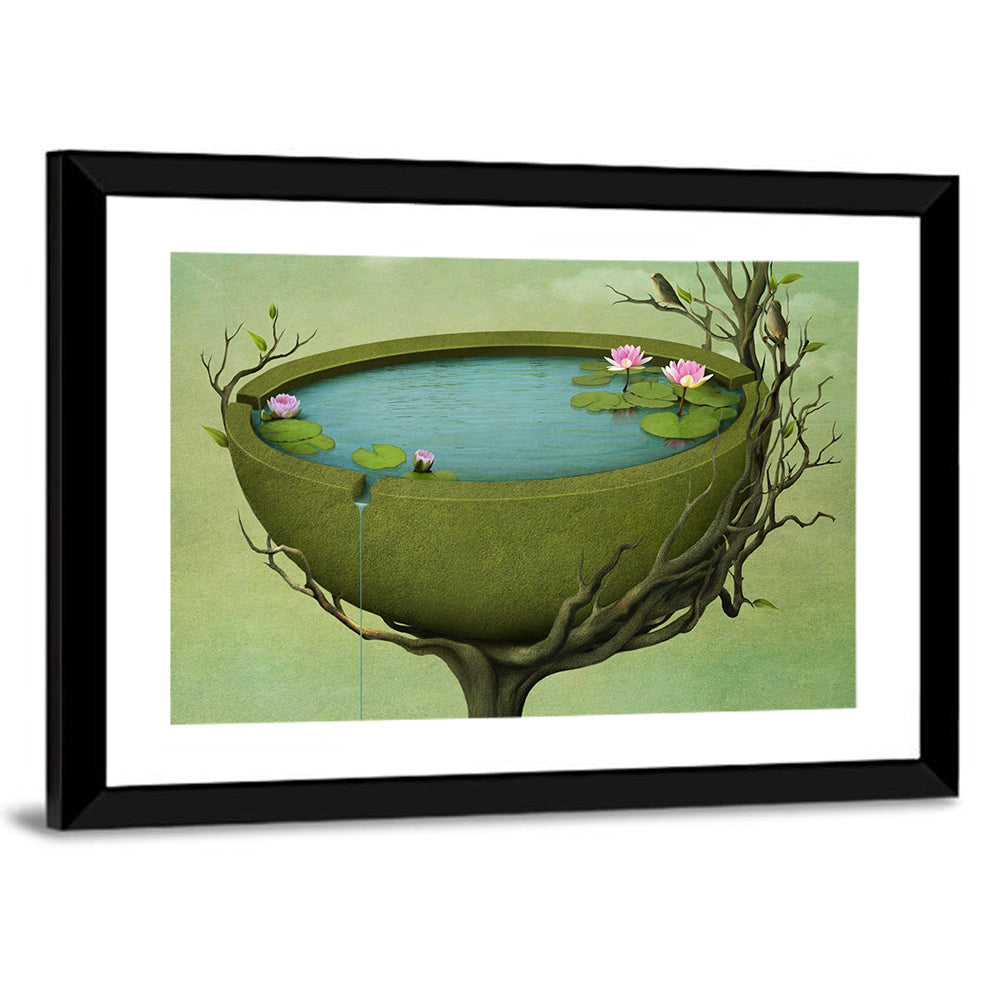 Surreal Tree Basin with Water Lilies Wall Art