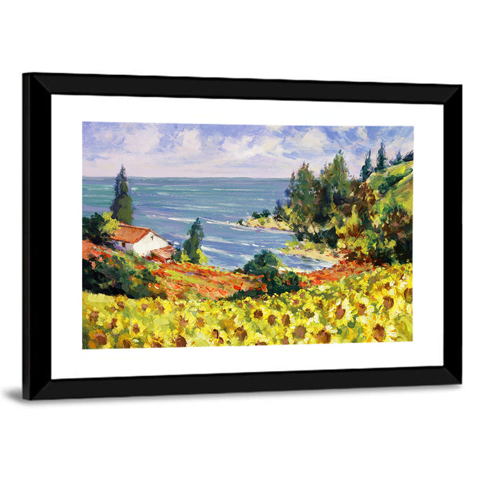 Sunflower Coastal Landscape Wall Art as a framed print