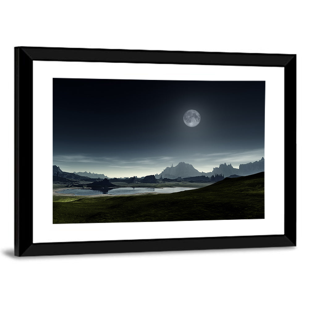 Crescent Moon Over Mountain Lake Wall Art