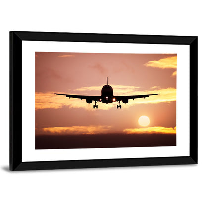 Plane In The Sunset Sky Wall Art