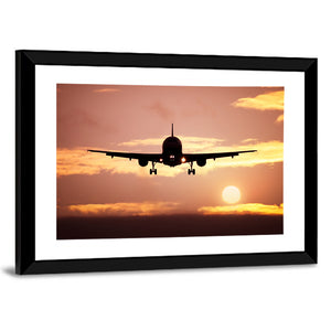 Plane In The Sunset Sky Wall Art