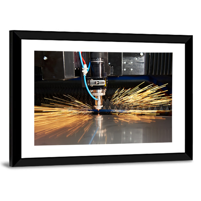 Laser Cutter Sparks on Metal Wall Art as a framed print