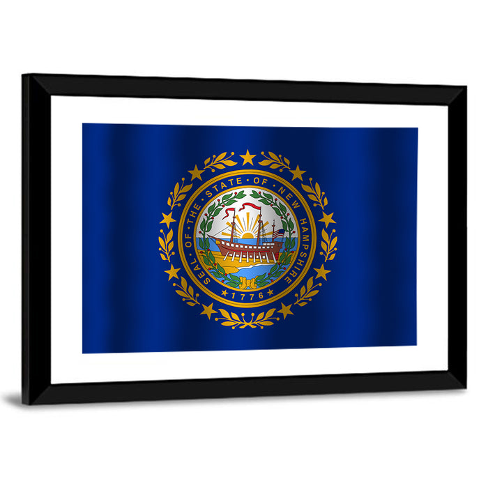 New Hampshire Flag with Ship Emblem Wall Art as a framed print