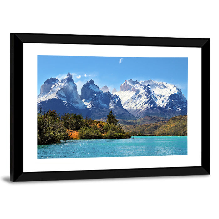 Turquoise Lake Pehoe, Torres Del Paine Wall Art as a framed print