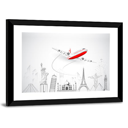 Airplane Flying Above World Wall Art