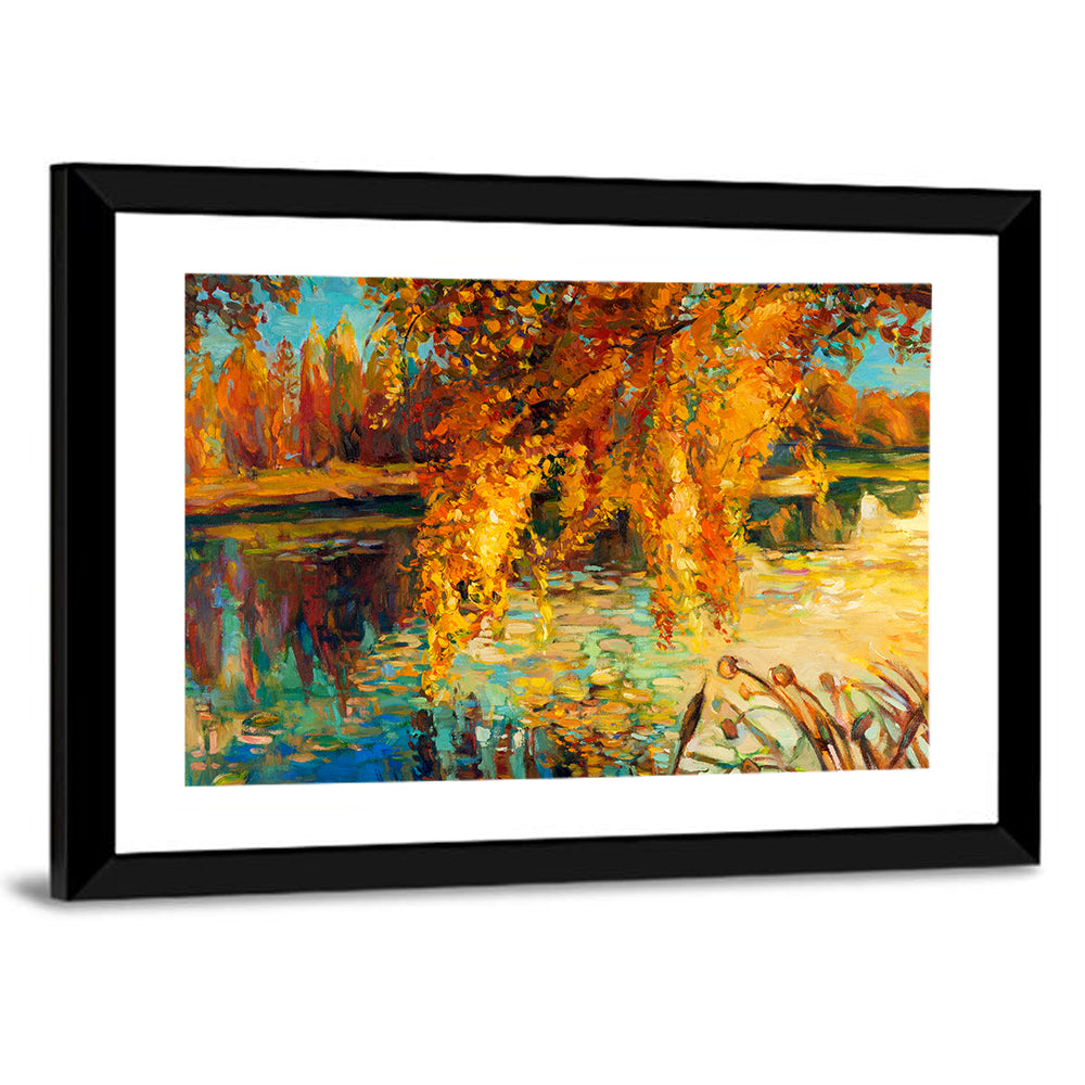 Autumn Lake with Weeping Willow Wall Art