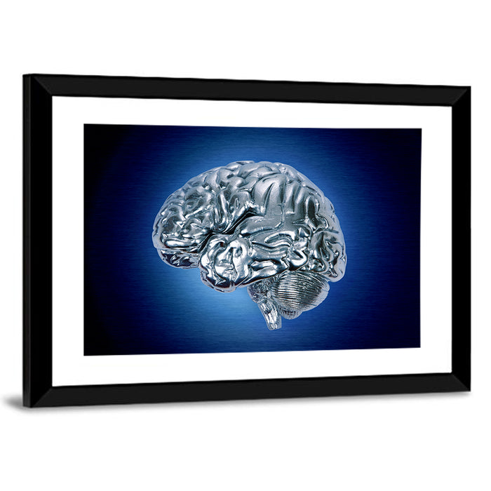 Chrome Brain Side Profile Wall Art as a framed print
