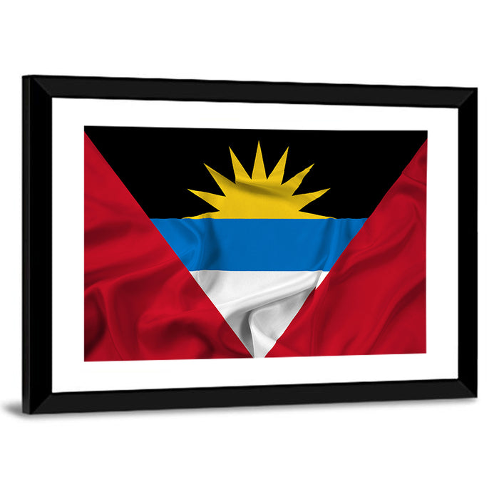 Waving Antigua and Barbuda Flag Wall Art as a framed print
