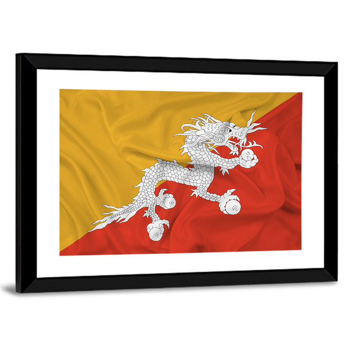 Waving Bhutan Flag Wall Art as a framed print
