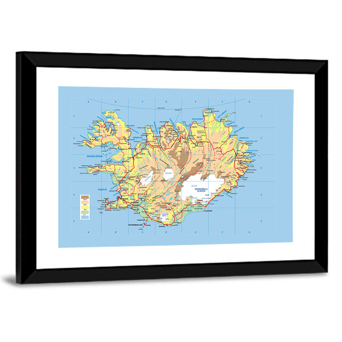 Iceland Map Wall Art as a framed print