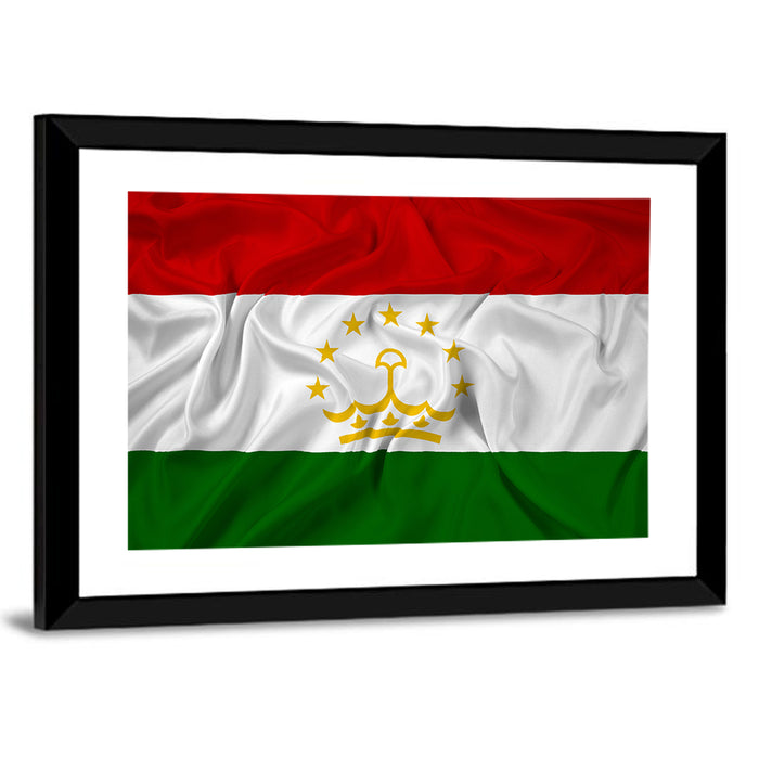 Tajikistan Flag with Crown Emblem Wall Art as a framed print