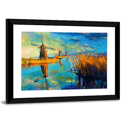 Windmills Near Lake Wall Art