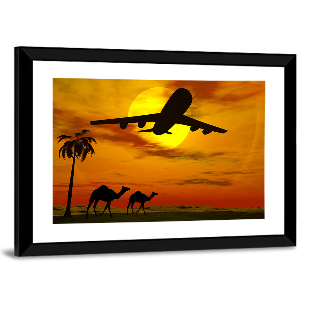 Tropical Sunset With Airplane Wall Art