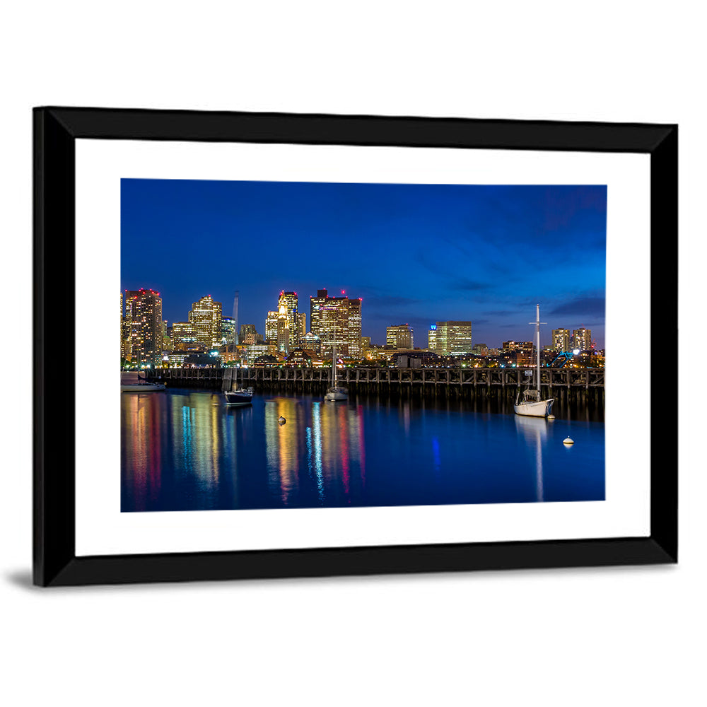 Boston Harbor Night Skyline Wall Art