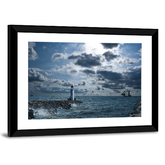 Lighthouse Under Storm Wall Art